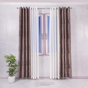 پرده آماده - مخمل طلاکوب رنگ قهوه ای*