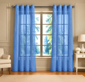پرده آماده - حریر بافت دار کد 124 رنگ آبی تیره